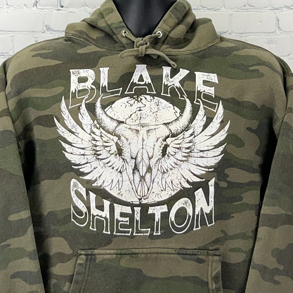 Blake Shelton Friends and Heroes Hoodie Hooded Sweatshirt Camo Green M Medium